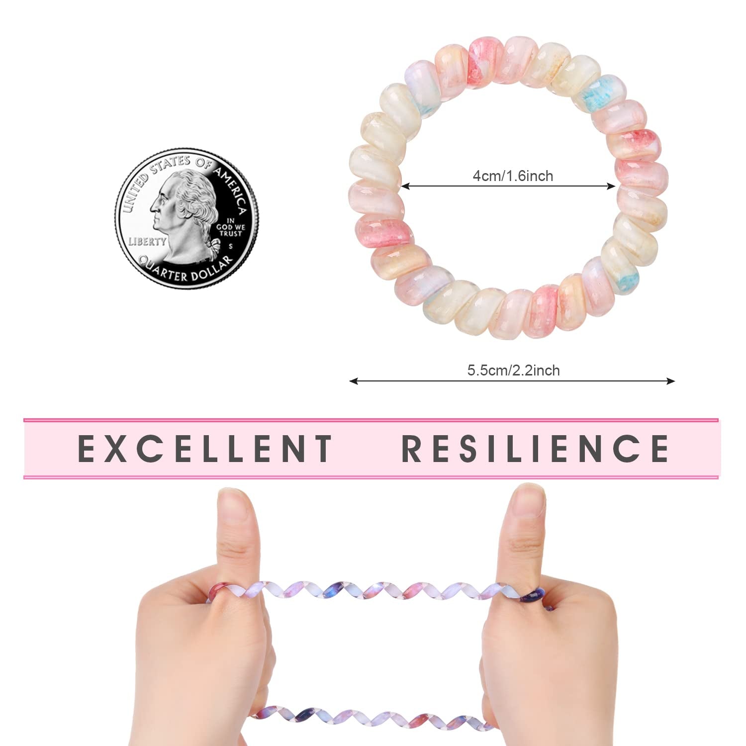 Spiral Hair Ties Phone Cord Hair Ties, Ponytail No Crease, Headband - 20 Pcs,Sky Camouflage Colors
