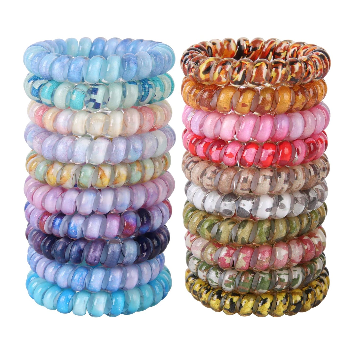 Spiral Hair Ties Phone Cord Hair Ties, Ponytail No Crease, Headband - 20 Pcs,Sky Camouflage Colors