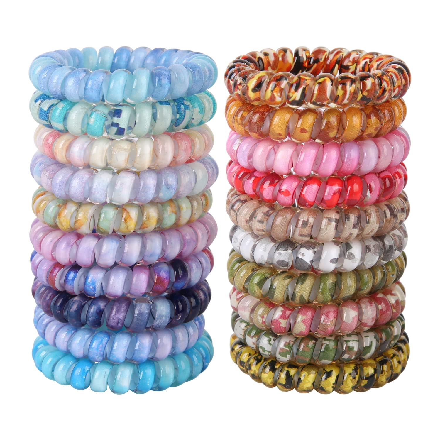 Spiral Hair Ties Phone Cord Hair Ties, Ponytail No Crease, Headband - 20 Pcs,Sky Camouflage Colors