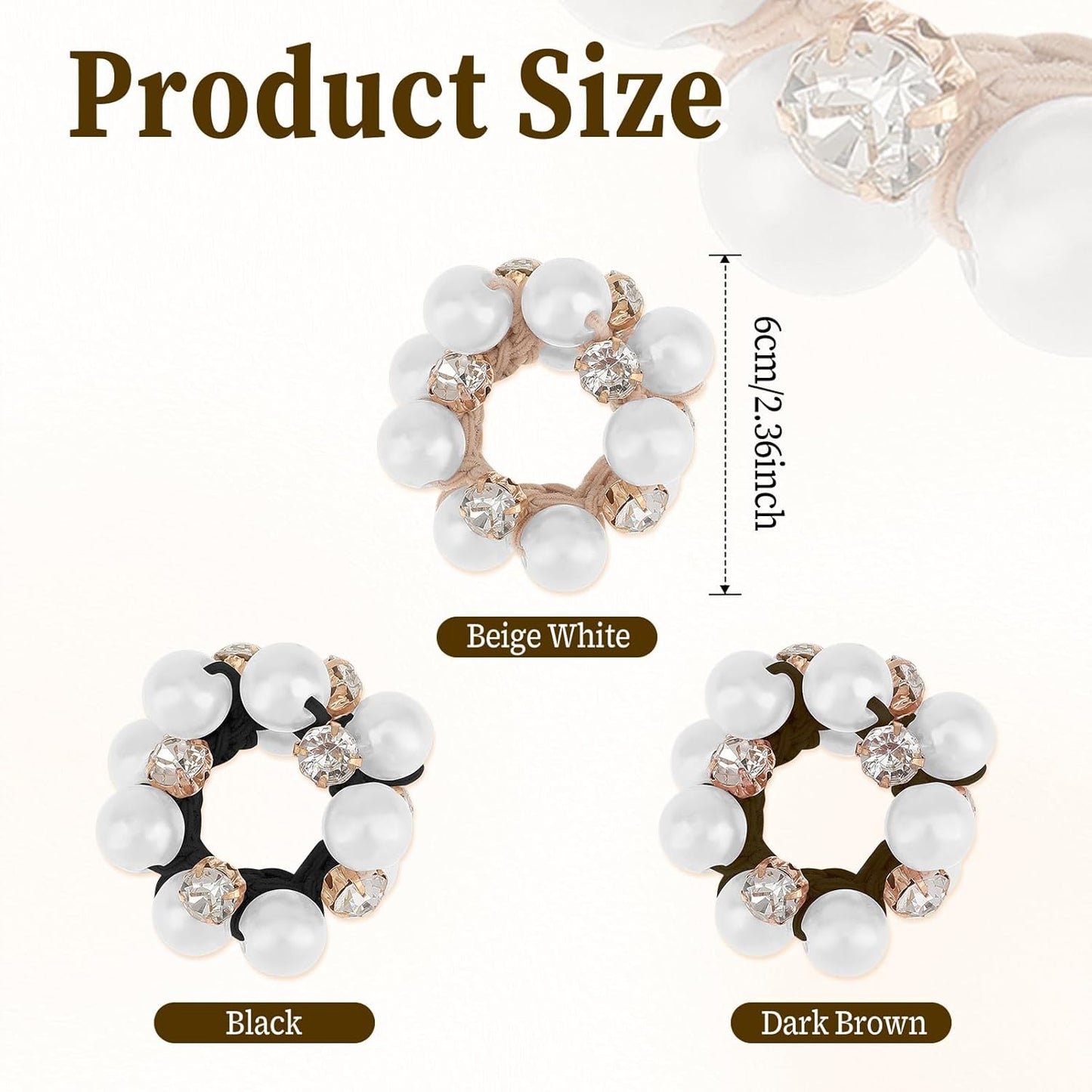 3Pcs Pearl Hair Bands Fancy Crystal Stretchy Hair Ties Handmade Rhinestone Hair Ropes