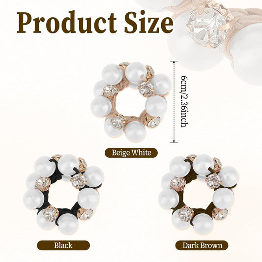 3Pcs Pearl Hair Bands Fancy Crystal Stretchy Hair Ties Handmade Rhinestone Hair Ropes