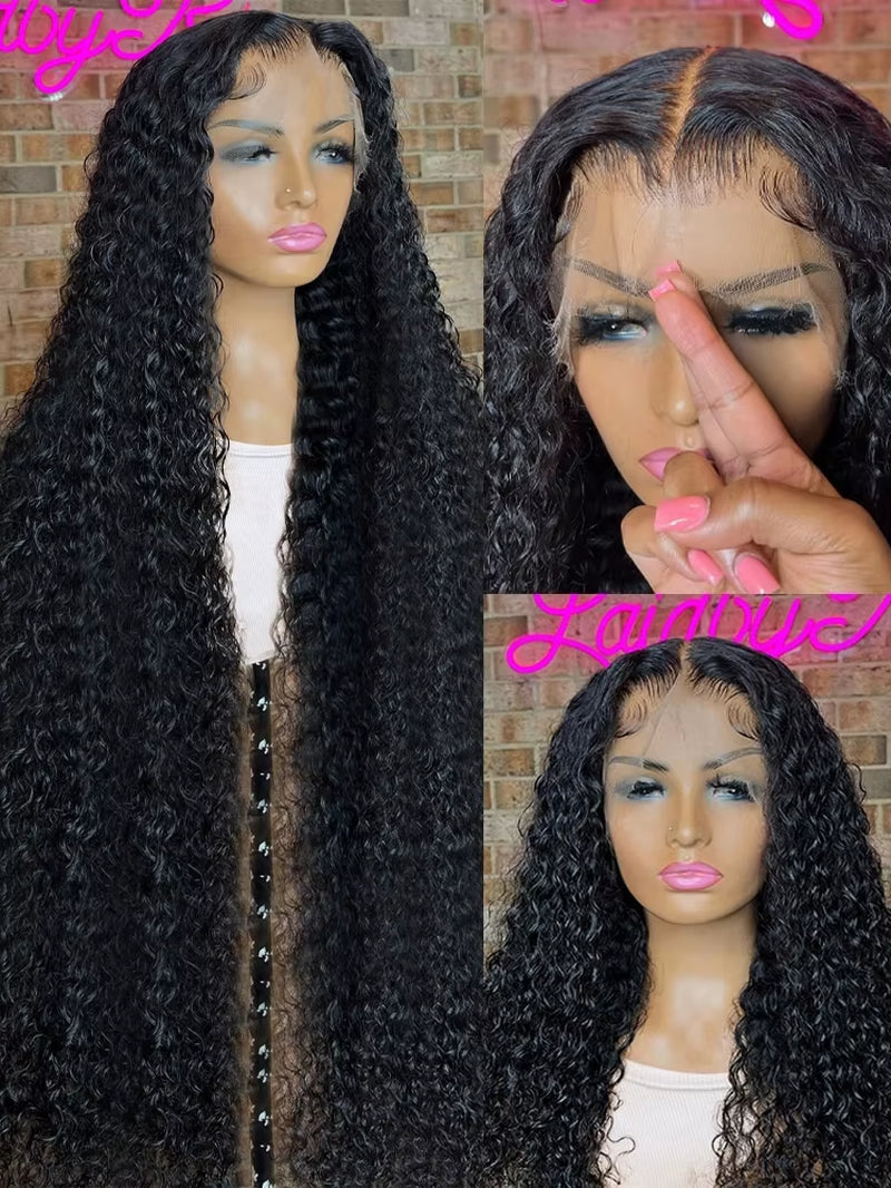 Curly 13X4 Lace Frontal Wig Human Hair for Women 300% Density 40 46 Inch Deep Wave 13X6 HD Lace Front Human Hair Wig Loose Water 