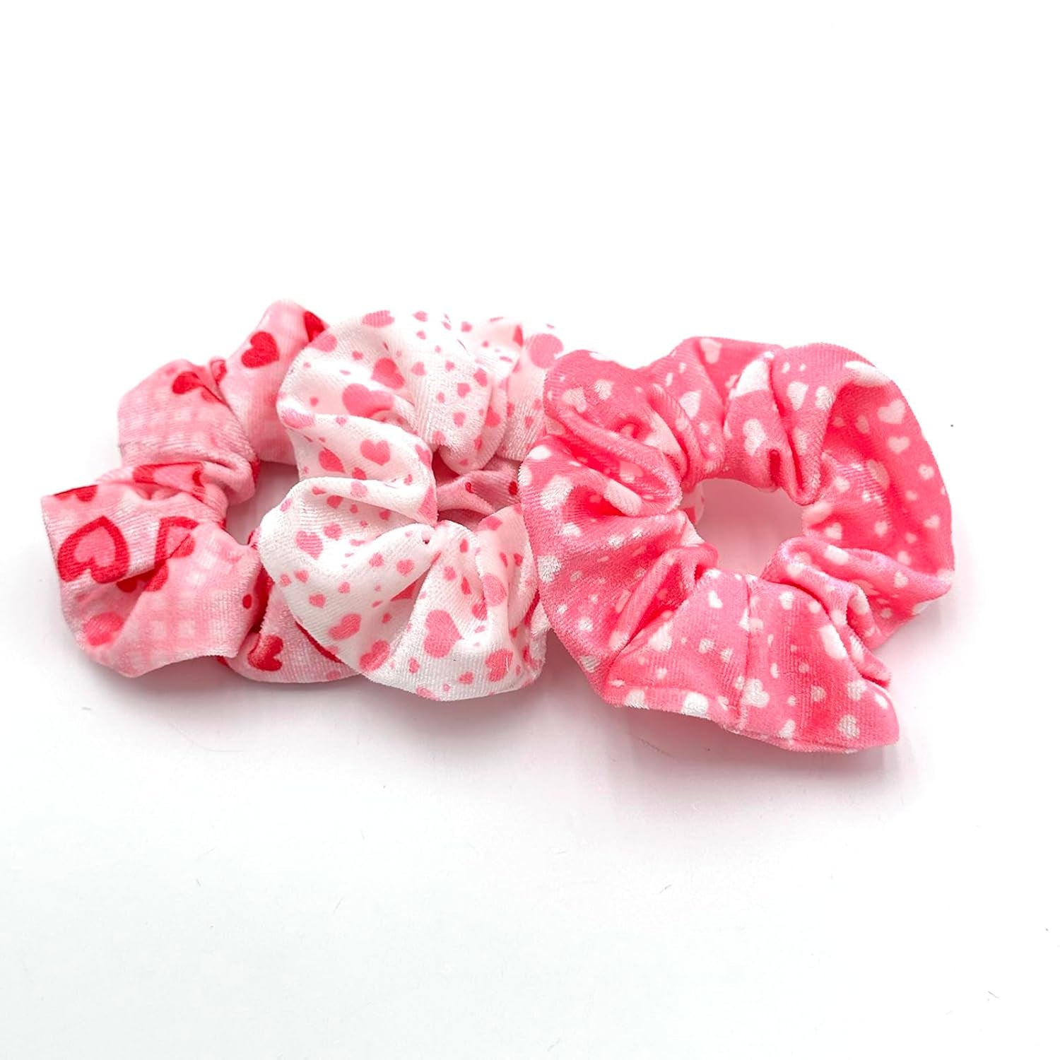 Heart Hair Scrunchies Elastics Hair Band Ponytail Holder Velvet Hair Ropes for Women Girls Valentines Hair Accessories Pink White Red 3PCS