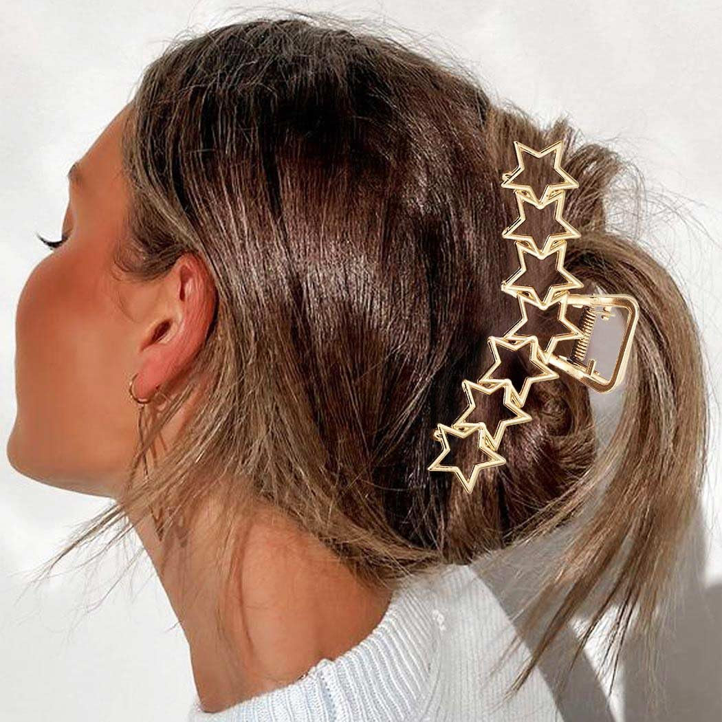 Metal Hair Claw Clips Gold Star Hair Clip Claw Large Nonslip (Pack of 2)