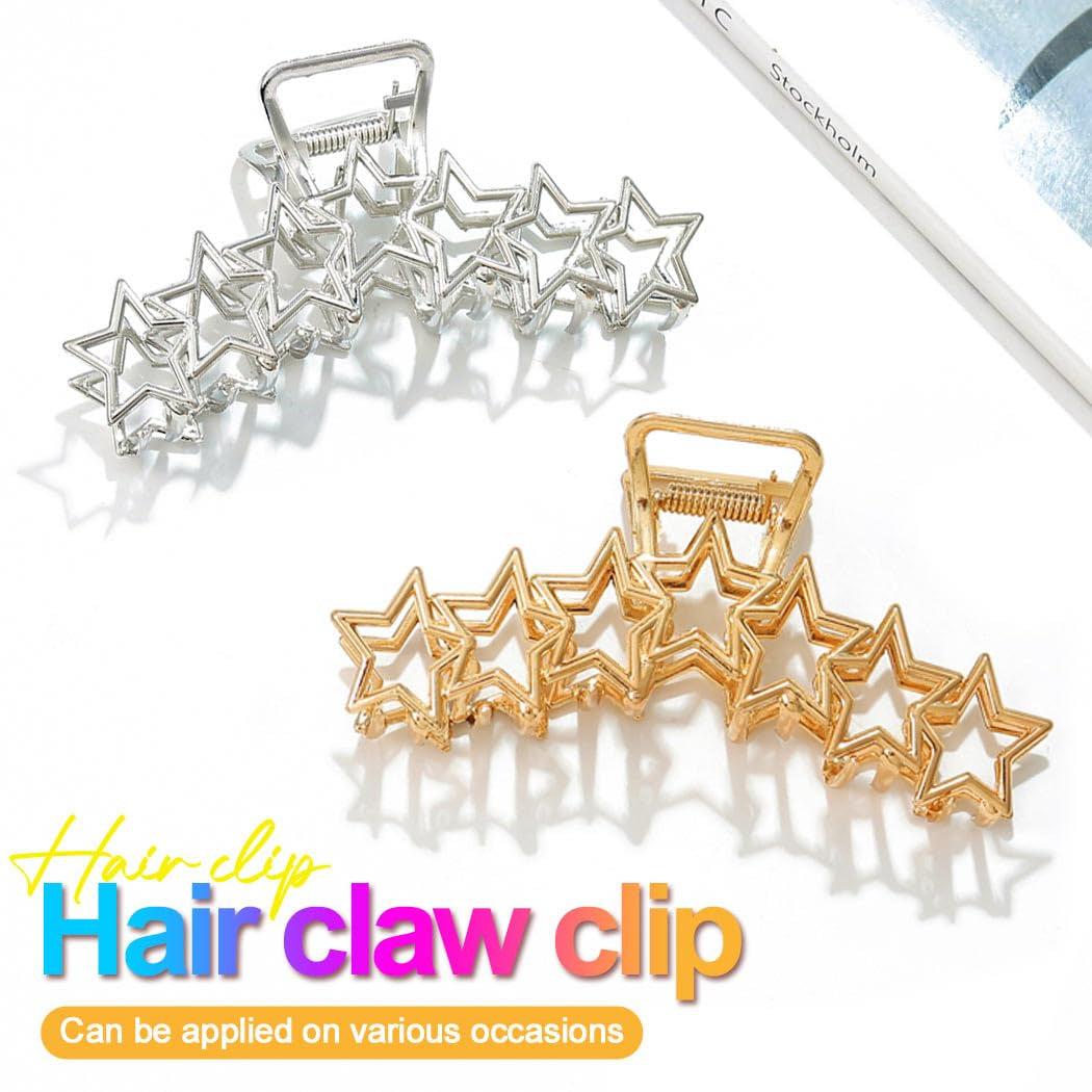 Metal Hair Claw Clips Gold Star Hair Clip Claw Large Nonslip (Pack of 2)