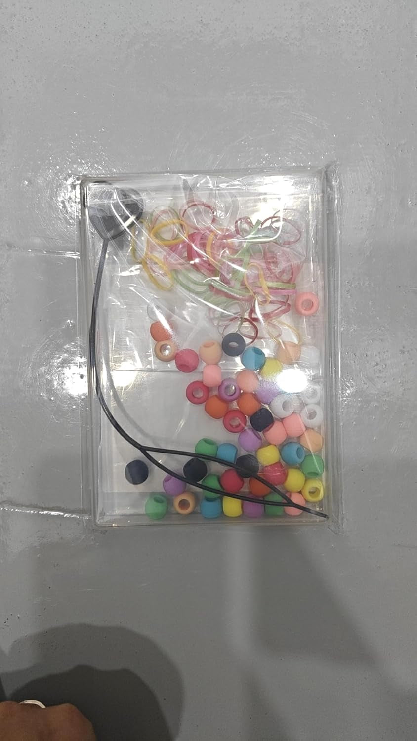 50Pcs Girls  & Girls Hair Beads, Silicone Decors with Colorful Rubber Bands, Threader and Plastic Box - Pony Beads 