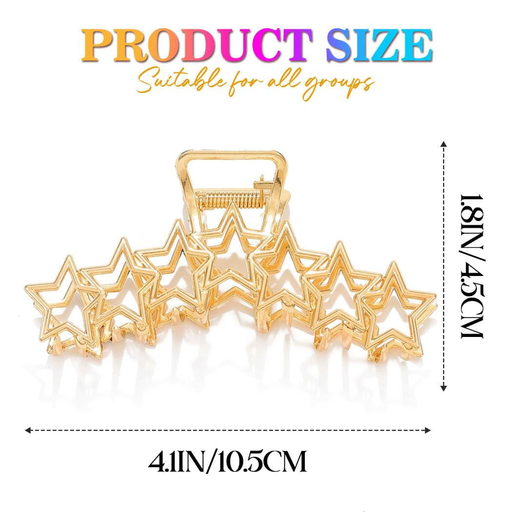 Metal Hair Claw Clips Gold Star Hair Clip Claw Large Nonslip (Pack of 2)