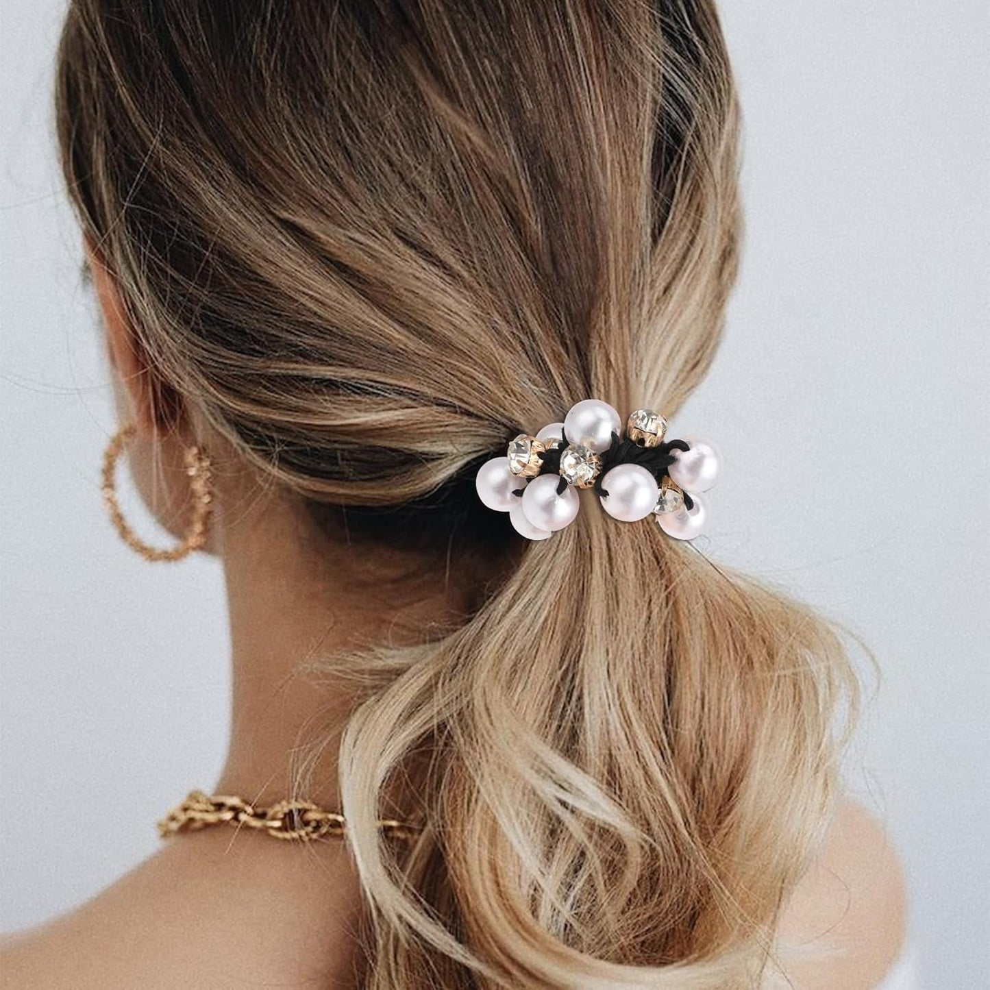 3Pcs Pearl Hair Bands Fancy Crystal Stretchy Hair Ties Handmade Rhinestone Hair Ropes