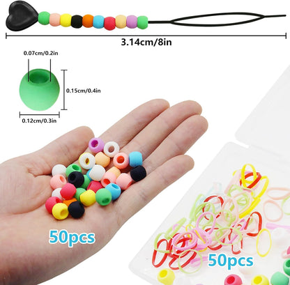 50Pcs Girls  & Girls Hair Beads, Silicone Decors with Colorful Rubber Bands, Threader and Plastic Box - Pony Beads 